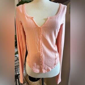 We The Free Peach Ribbed Long-Sleeve Button Cardigan